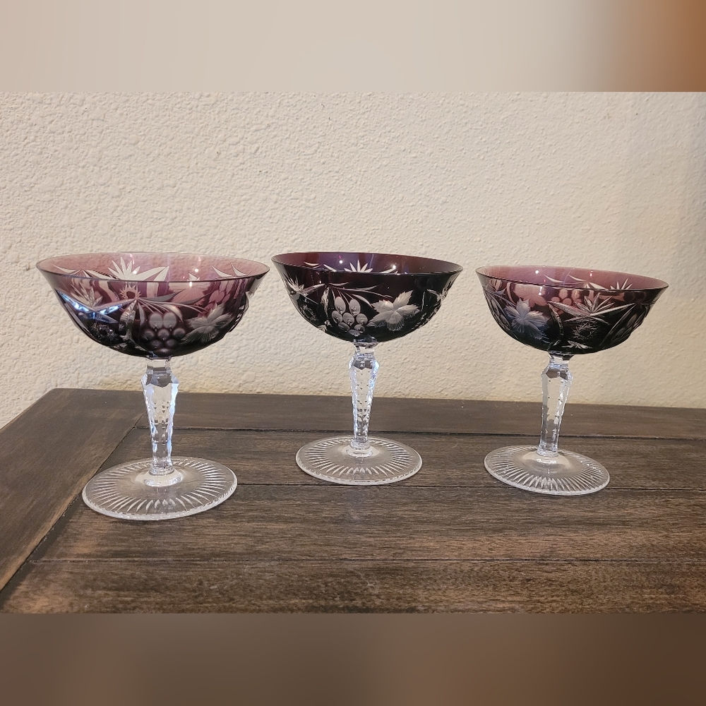 Vintage Nachtmann Low Sherbert Crystal Glasses Set Of 3